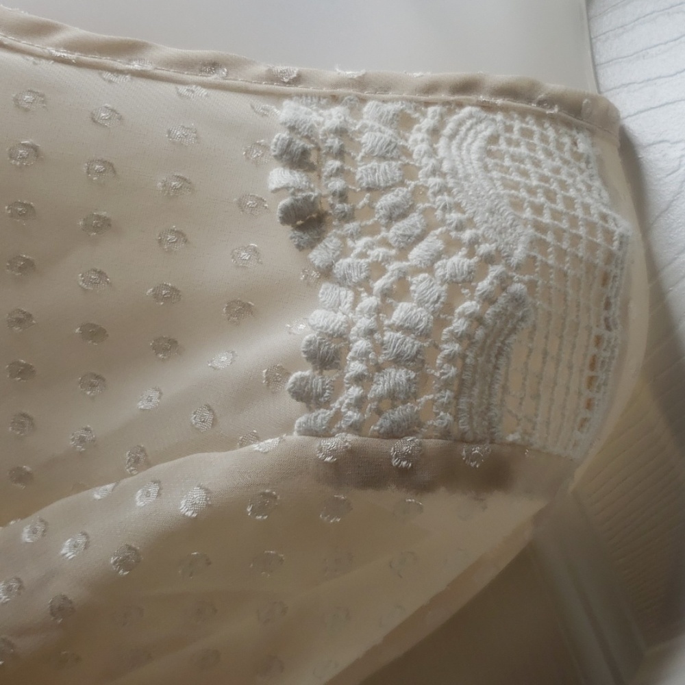 Cal Style Feminine Cottagecore Sheer Polka Dot and Lace Smock Blouse - Picture 3 of 7